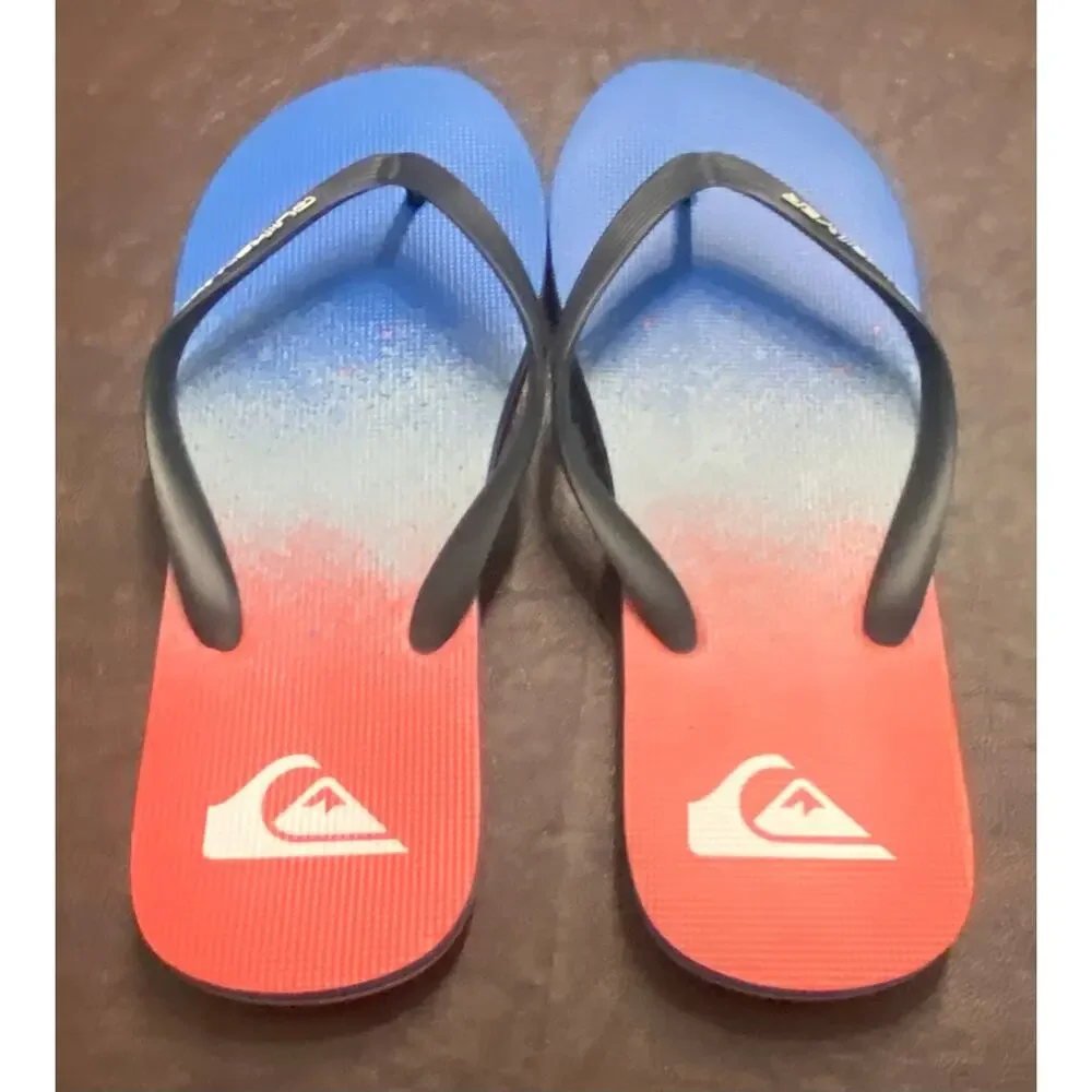 Quiksilver Red White Blue Gradient Flip Flops Sandals Men’s 12/13 Beach Surf